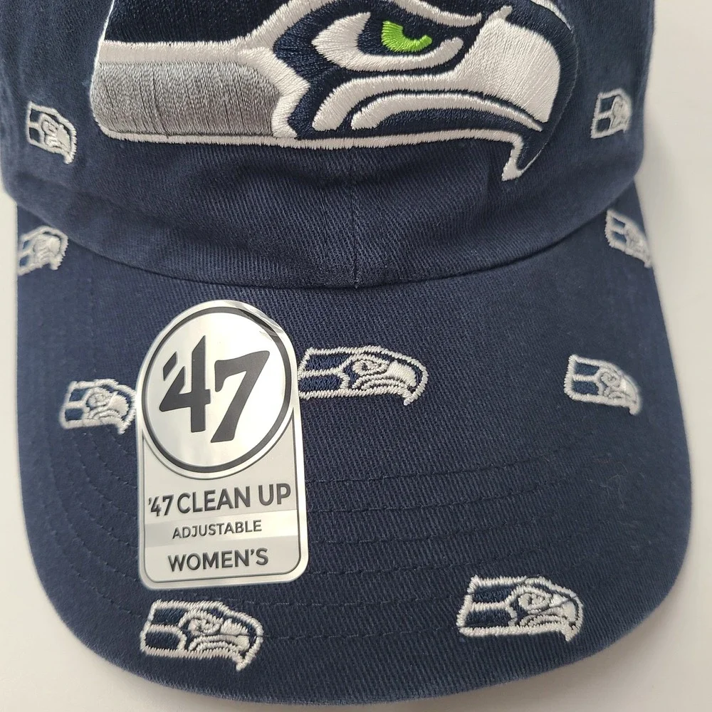 Women Seattle Seahawks Hat Strapback 47 Brand Clean Up Blue NFL All Over Print